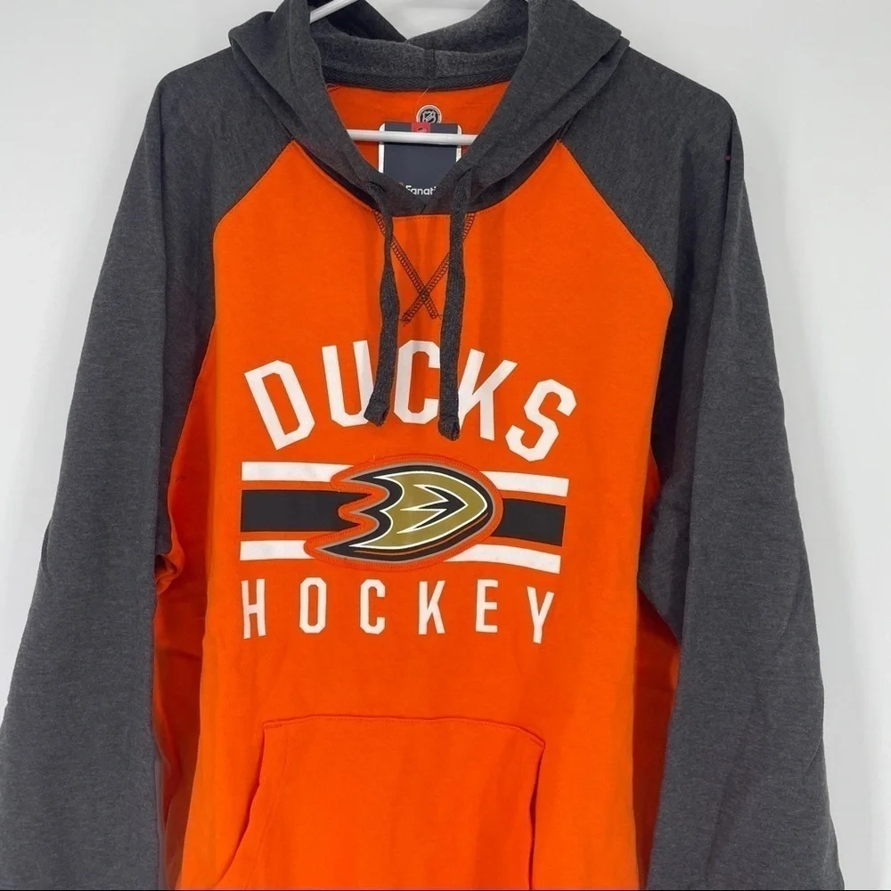 Fanatics Anaheim Ducks Hockey Pullover Hoodie Men's Big Logo Orange Gray - Picture 2 of 4